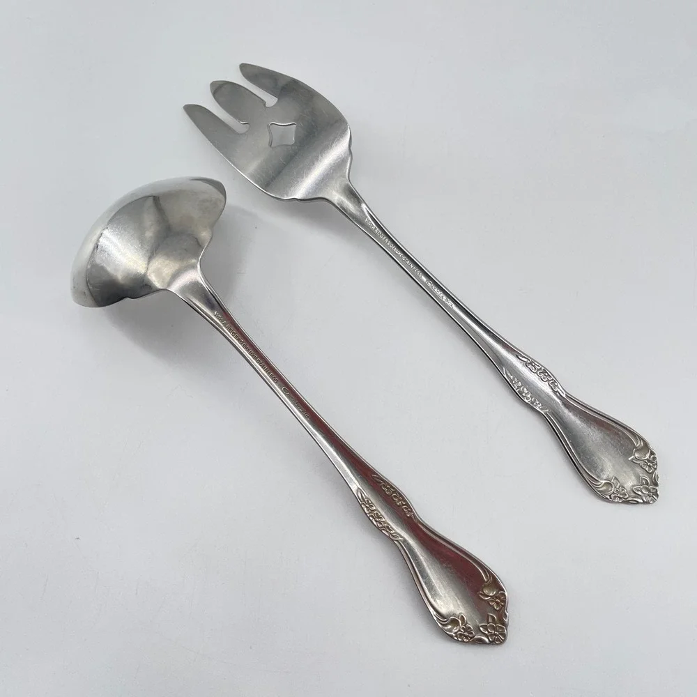 Wm Rogers Oneida Mansfield Gravy Ladle Serving Meat Fork Glossy Vintage